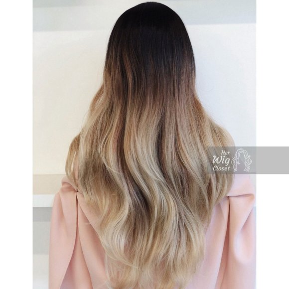 26" Ombre Ash Blonde Long Wig W/ Dark Roots| Chloe - Picture 3 of 9